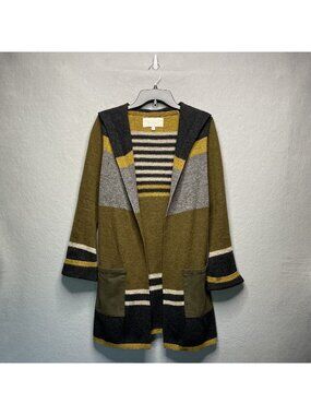 Angel Of The North Anthropologie Lambswool Striped Longline Hooded Cardigan S